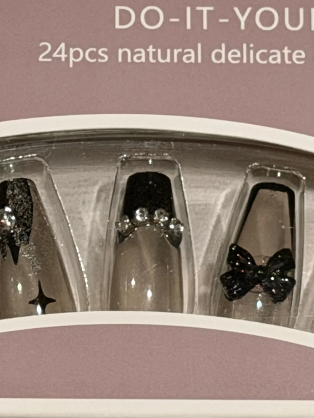 Black Bow Goth Press On Nails | Rhinestone French Tip Glam Nail Set